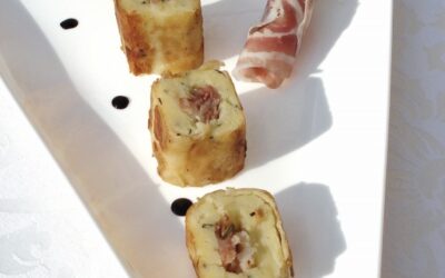 Potato sushi with Pancetta Piacentina DOP San Bono and rosemary